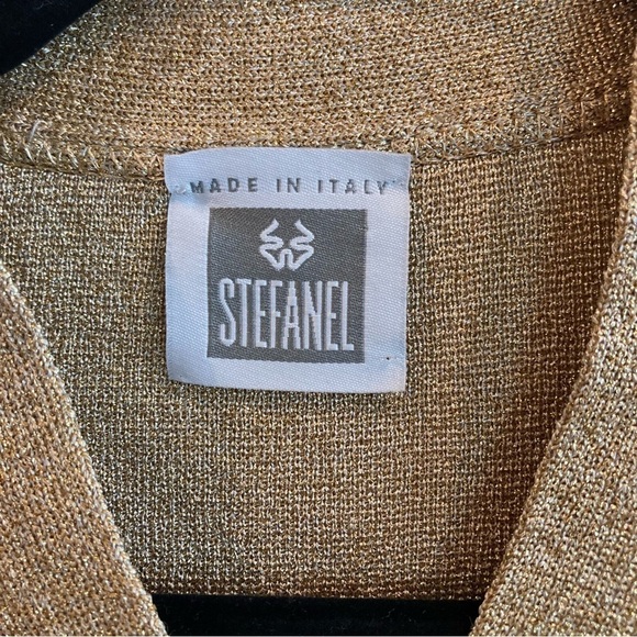 STEFANEL Sz S 65% Cupro Oversized Made in Italy Gold Metallic Buttons Cardigan - Picture 8 of 10